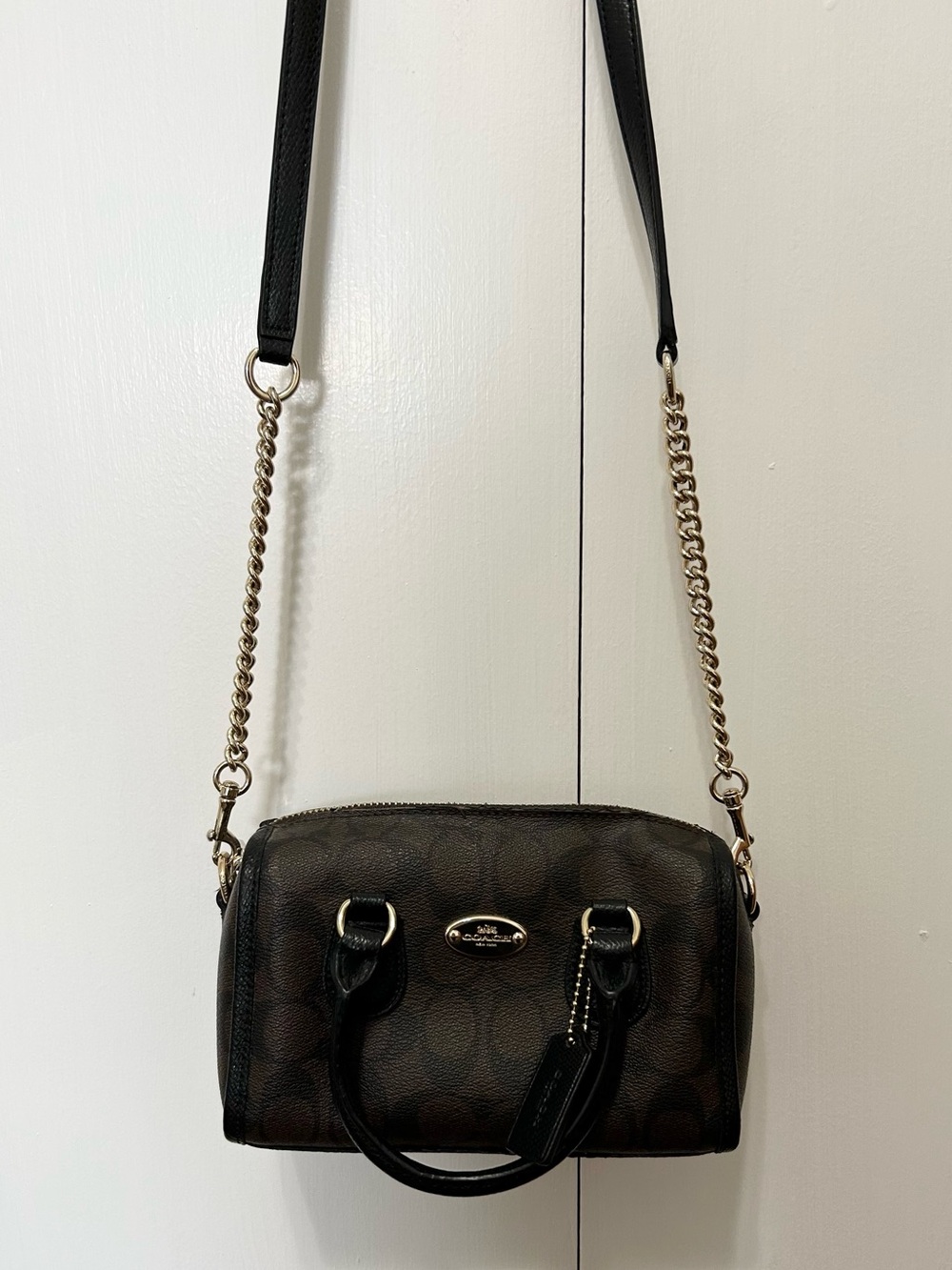Coach Dark Brown Signature Mini Satchel with Black Handles - Picture 2 of 5